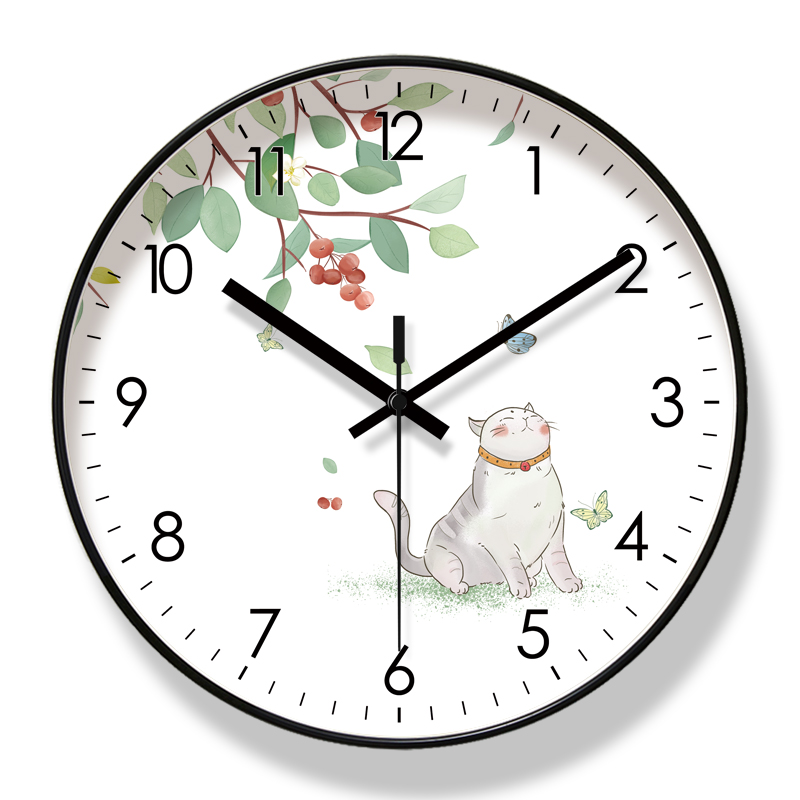 易普拉6681挂钟可爱猫咪客厅钟表家用时钟静音挂表静音扫秒石英钟