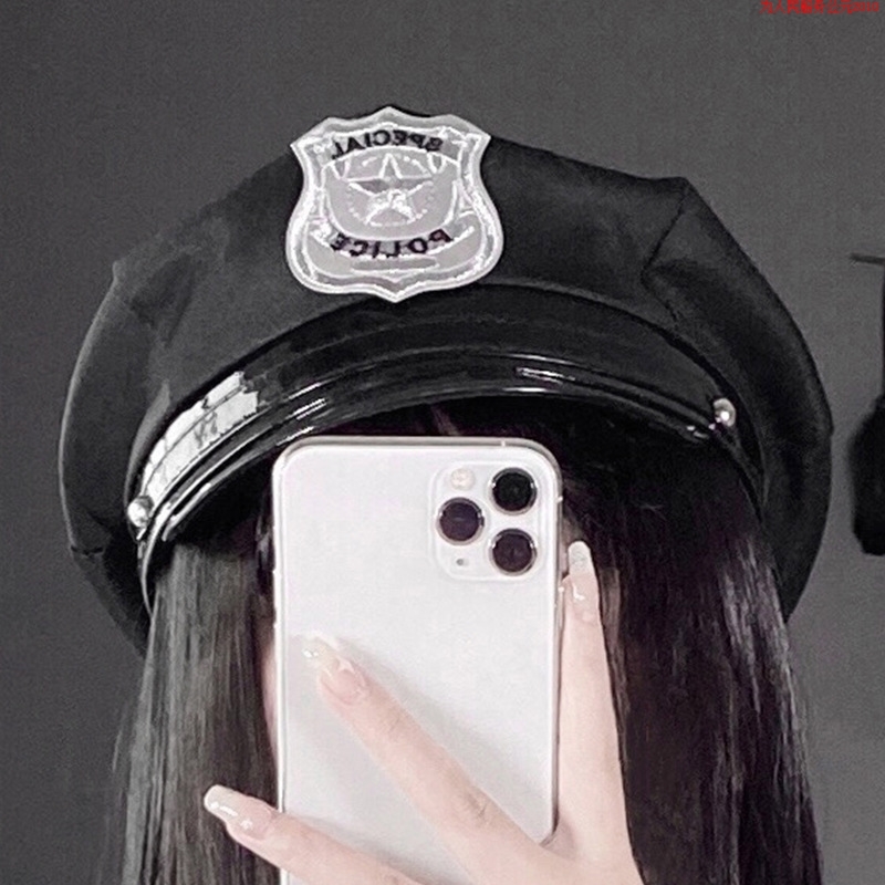 新款八角帽跨境警察帽舞台角色扮演配饰成人女服装制服平顶帽表演