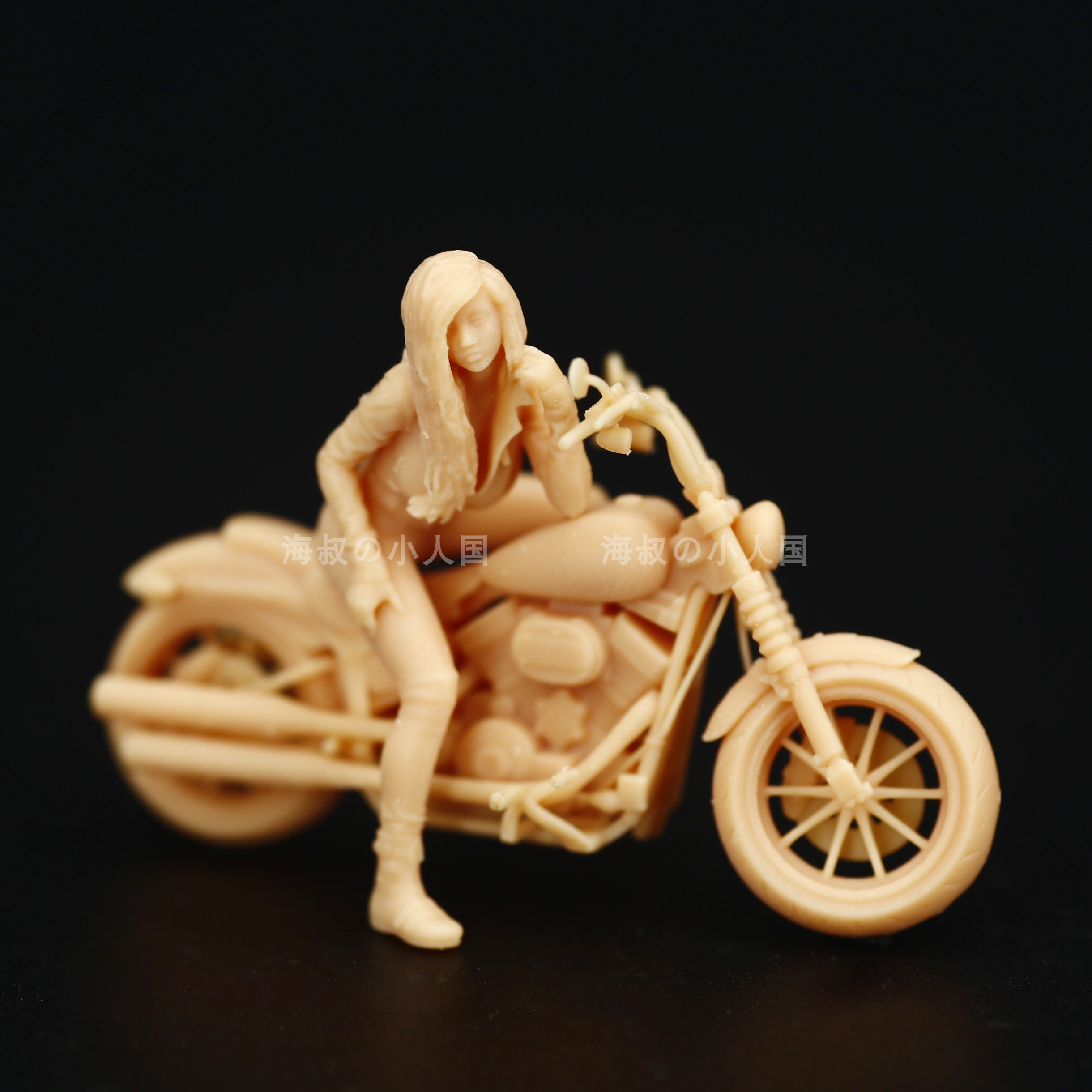 L191机车女骑摩托车美女白模1/64人偶模型摆件手办微缩小人公仔