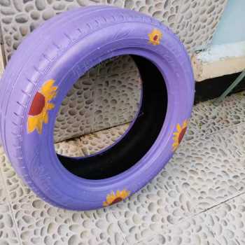 定制废旧轮胎工艺品幼儿园创意装饰轮胎改造卡通汽车轮胎彩绘花篮