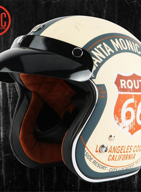 复古摩托车头盔做旧机车盔DOT认证美式风格3/4头盔带帽檐男女通用
