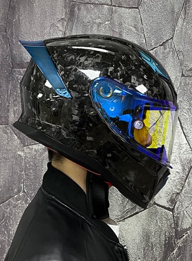 摩托车头盔男女碳纤维全盔黑武士闪电机车3C认证个性大尾翼蓝牙槽