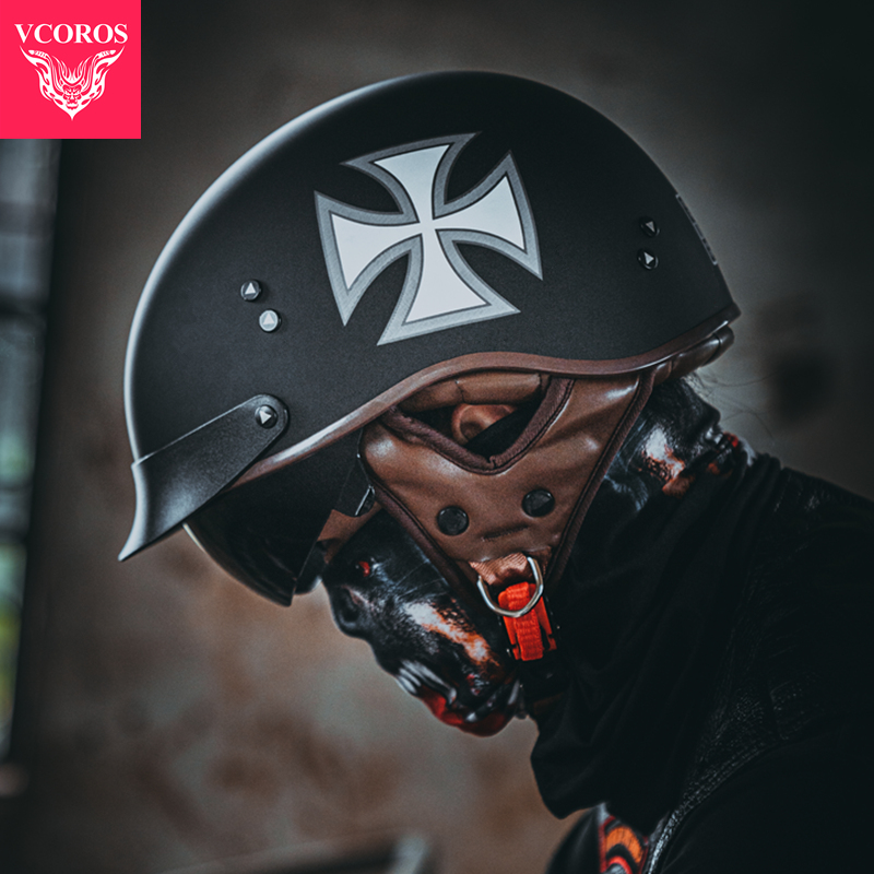 VCOROS头盔摩托车男复古半盔女士夏季美式哈雷瓢盔电动车巡航3C