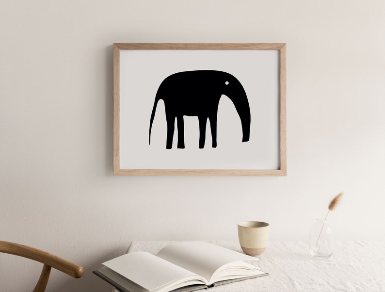 Poster 大象海报 北欧ins卡通黑白简笔动物儿童房卧室落地装饰画