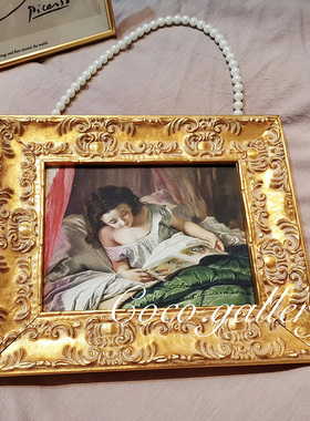 可可的画廊 金色复古法式美式小众珍珠挂画少女古典轻奢人物油画