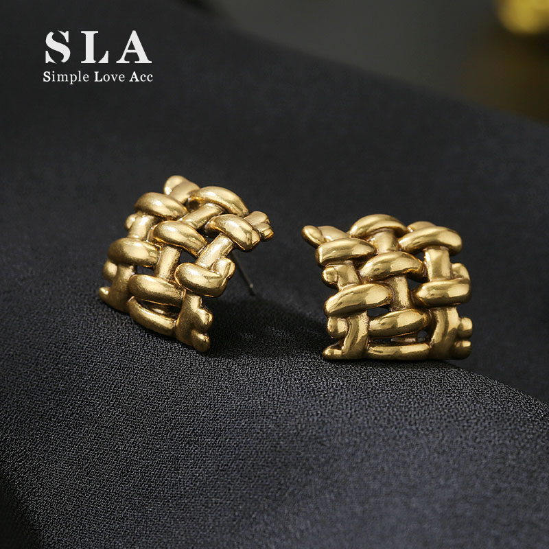 SLA私家 全新独特图案镀金欧美几何设计款银针2021新款耳环耳钉女