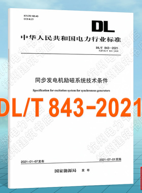 DL/T 843-2021 同步发电机励磁系统技术条件（代替DL/T 843—2010）2022年注册电气工程师发输变电更新规范标准