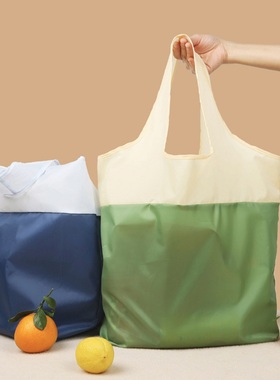 拼色折叠购物袋迷你便携式带提手式单肩背包环保超市防水手拎小包