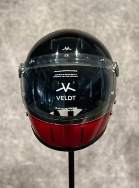 黑色亮光红下巴VELDT摩托车头盔3c认证机车男女骑行安全盔亮黑