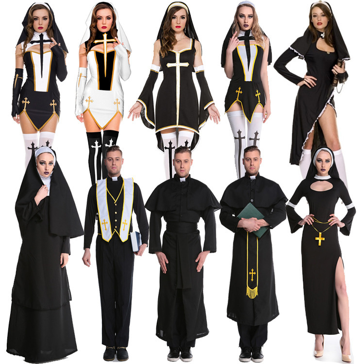 多款万圣节邪恶修女Cosplay耶稣神父修女服装传教士演出派对服装