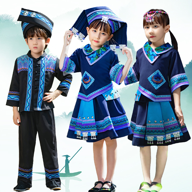 新款壮族服装儿童女广西传统三月三少数民族刺绣服饰非演出服班服