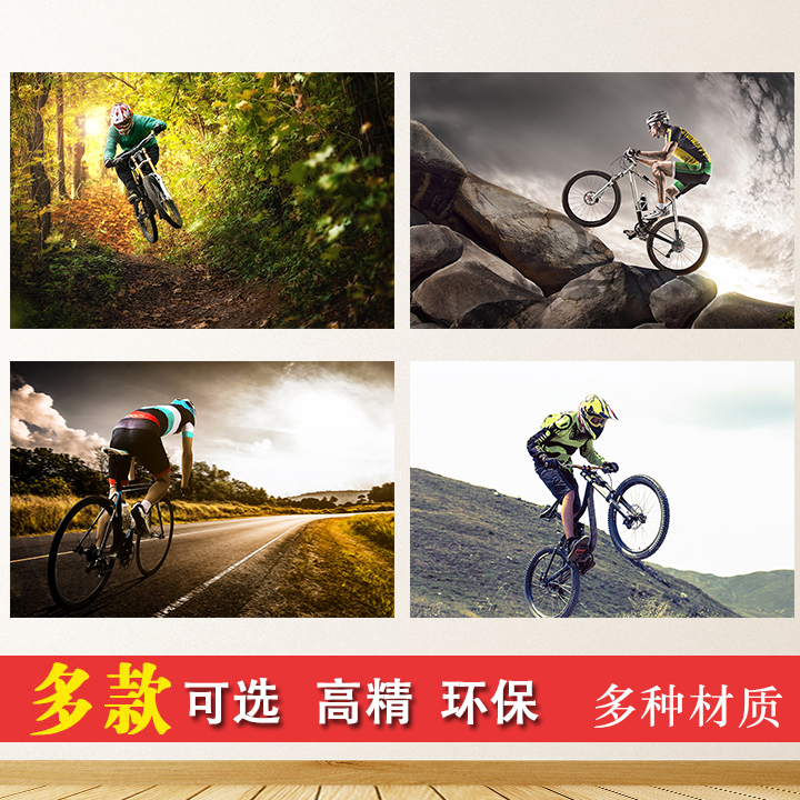 山地车贴画速降赛单车飞跃DJ自由骑自行车骑行运动装饰画挂图海报