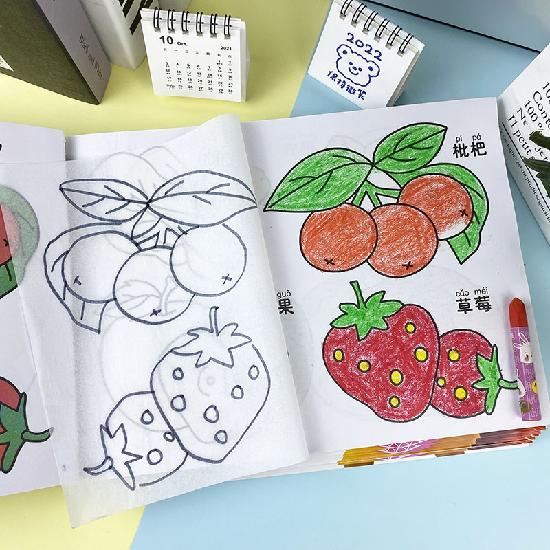 儿童蒙纸学画描印画画本3-8岁宝宝幼儿园水果蔬菜简笔画入门套装