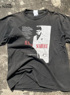 EN水洗大师美国80年代经典电影Scarface疤面煞星短袖T恤90年代
