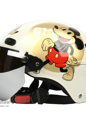 台湾EVO复古金米奇白色哈雷电动摩托车头盔男女防晒紫外线四夏季