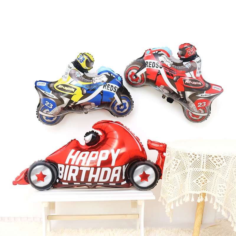 新款红蓝色摩托赛车手生日赛车男孩生日场景装饰儿童玩具铝膜气球