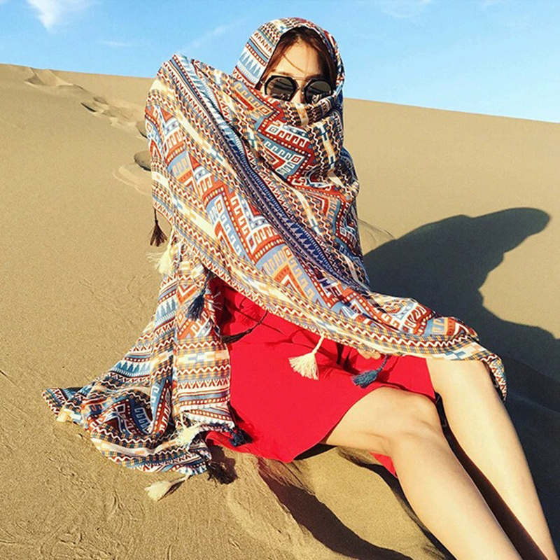 印度埃及沙漠旅行保暖棉麻丝巾女春秋青海云南丽江民族风围巾披肩