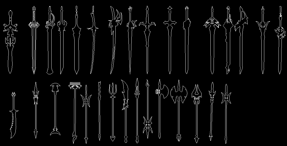 36款刀剑叉戟 原神兵器谱2D激光切割雕刻图纸工艺品CAD矢量图宝剑