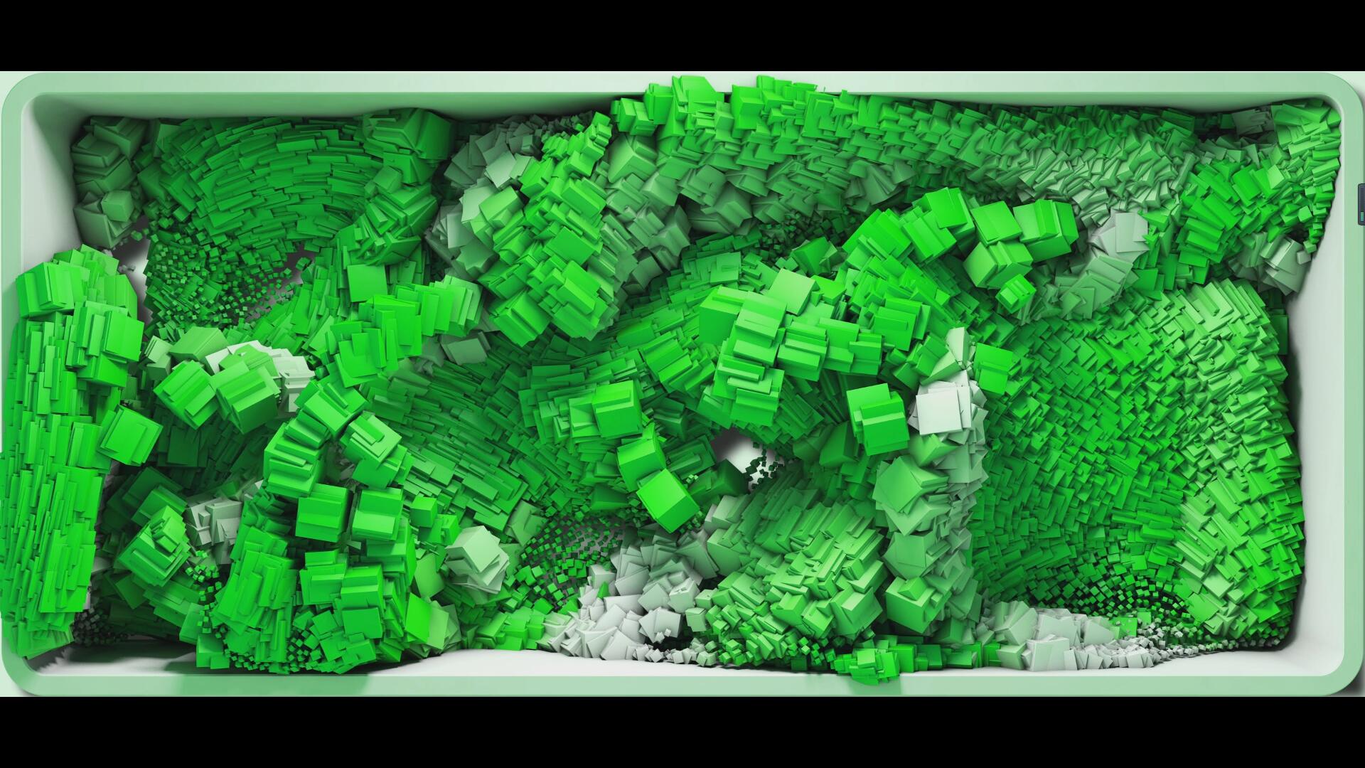 KJ21b粒子方块绿色沉浸式3D海浪LED显示屏视频素材抖音视觉立体