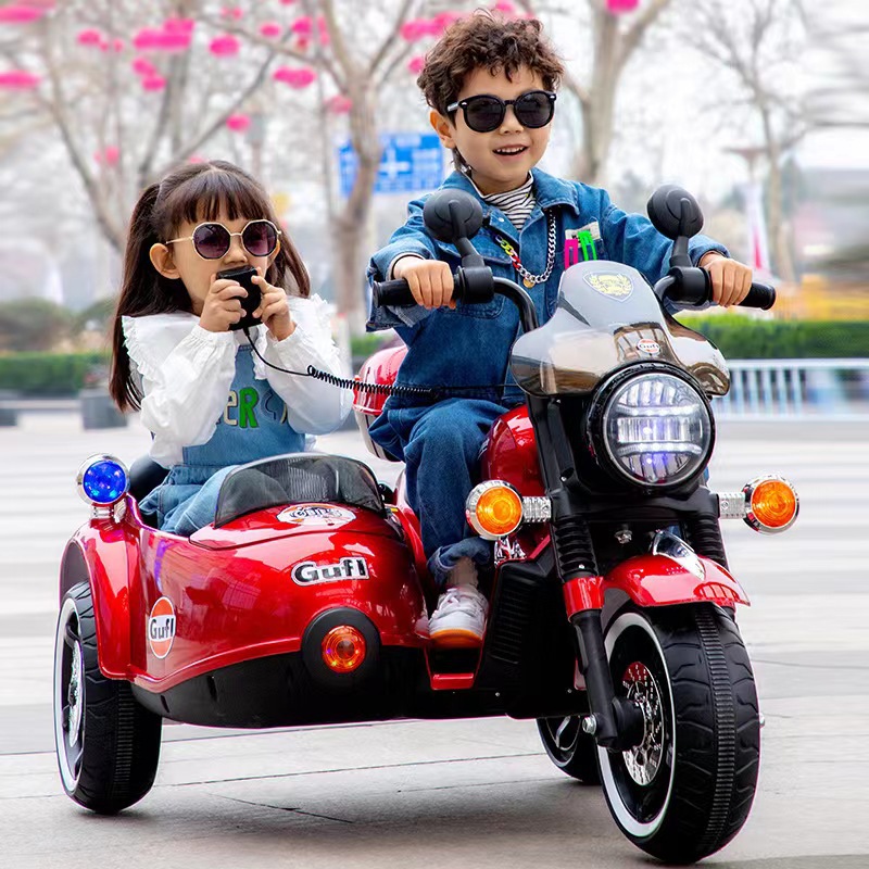 派克奇儿童电动车三轮摩托车挎斗双人摩托车大号双驱儿童车电瓶车
