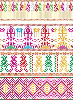 443款黎族少数民族抽象人物动植物织锦刺绣花纹图案矢量设计素材