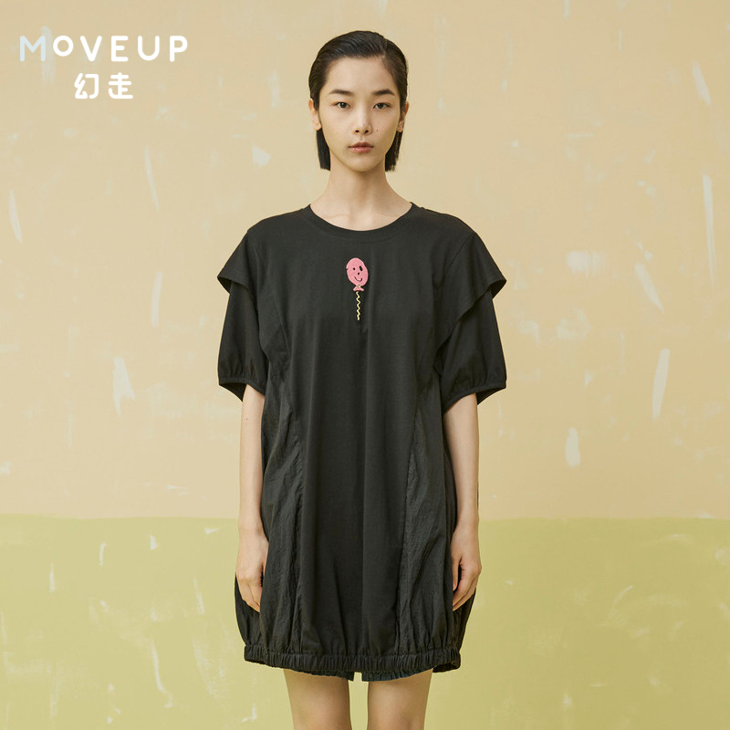 MOVEUP幻走2021夏季.FUN系列 拼接撞料气球图案设计感中长款T恤女