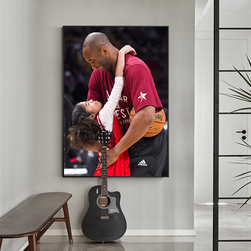 NBA球星科比和他的女儿照片卧室床头墙壁装饰画进门入户玄关挂画