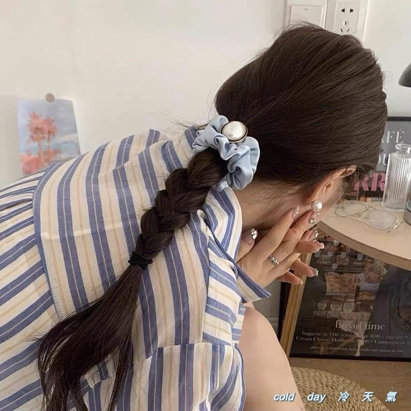 “阴天快乐”BB蓝肠圈韩国发圈法式头绳精致高弹力高级感发饰皮筋