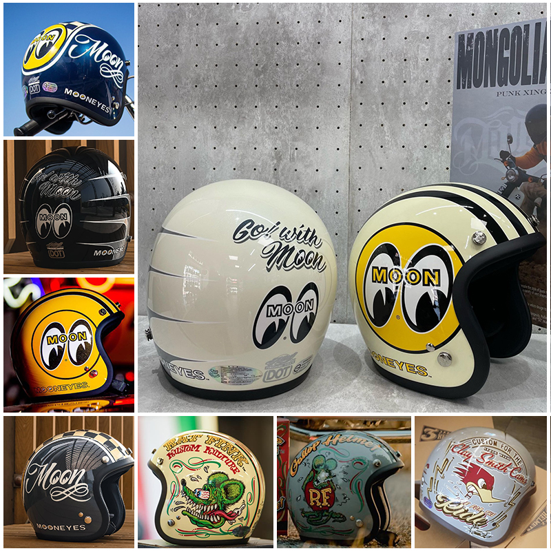 GALLOP台湾复古3/4头盔mooneyes大眼睛半盔男女踏板摩托车芬克鼠