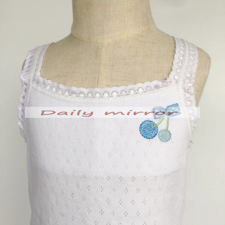 二件组 出口日单针织镂空呼吸面料刺绣樱桃吊带背心女童护胸纯棉