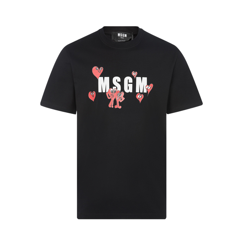MSGM 男士情人节简约字母logo爱心图案设计休闲圆领套头短袖T恤衫