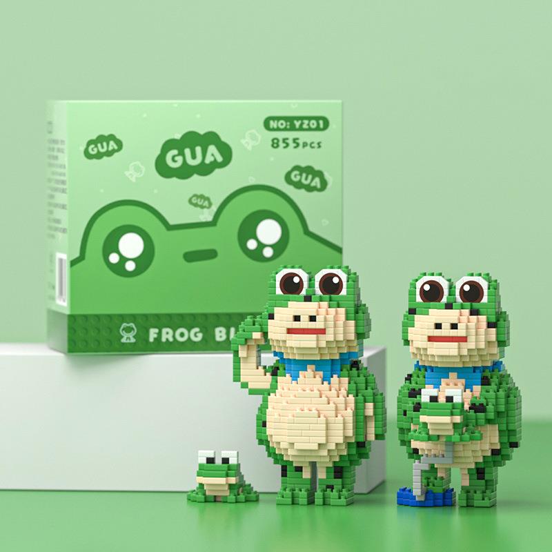 微小颗粒拼装益智玩具积木拼图礼物创意卡通公仔手办网红青蛙
