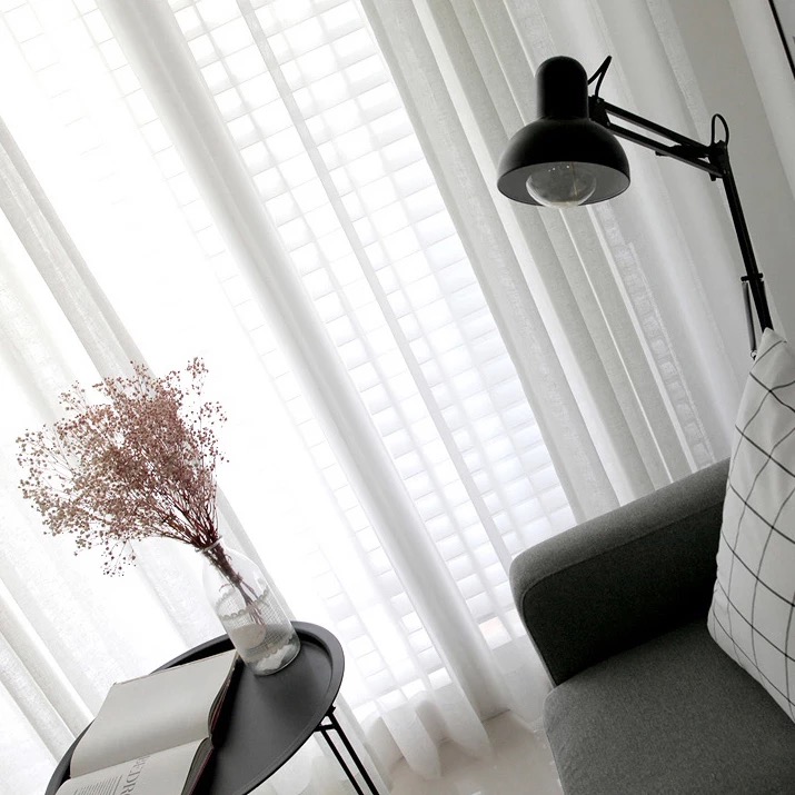 简约现代日式窗帘北欧风格细麻纱白色纯色窗纱棉麻质感阳台客厅