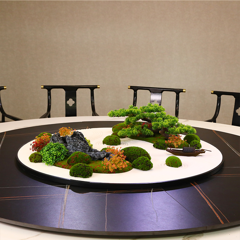 大圆桌中间转盘摆花酒店餐桌枯山水摆件新中式圆形创意桌芯装饰品