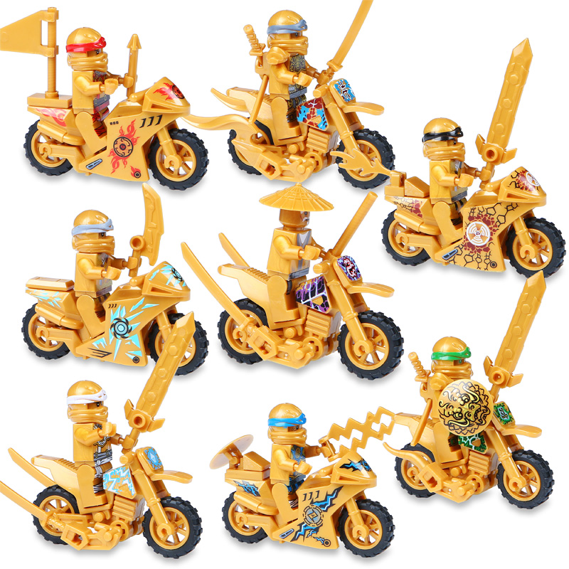 幻影忍者黄金人仔赛车摩托带武器儿童益智拼装积木六一礼物