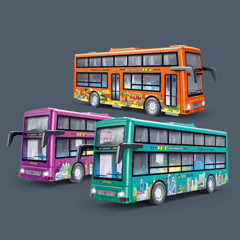 声光双层巴士惯性旅游大巴公交车滑行模型带灯带音乐儿童玩具礼物