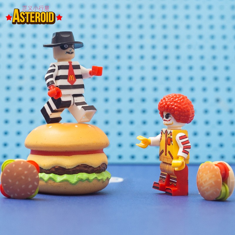 小拼装积木人麦当劳小丑汉堡神偷玩具模型场景创意人仔摆件可拼装