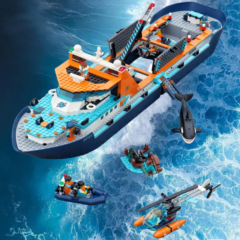 中国积木极地巨轮60368海上消防船深海探险船积木拼装玩具船模型