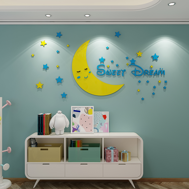 公主房间装饰贴纸儿童女孩卧室屋顶墙面布置星星月亮床头墙贴壁画