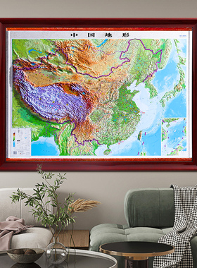 3d凹凸立体地图世界和中国地形图办公室客厅背景墙装饰画1.4米