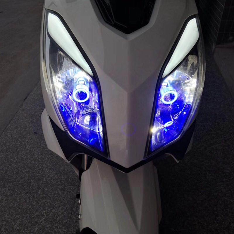 摩托车前大灯LED天使眼内置改y装H4强光高亮电瓶车远近光切线灯泡