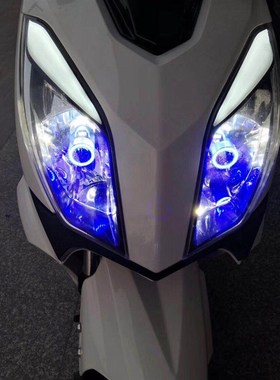 摩托车前a大灯LED天使眼内置改装H4强光高亮电瓶车远近光切线灯泡