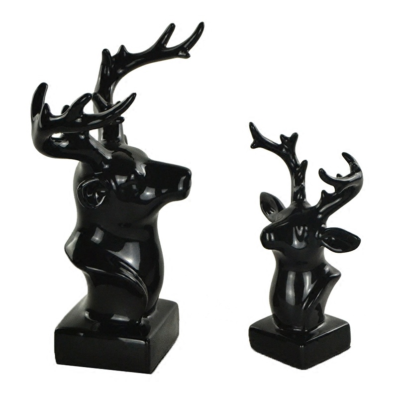 INS风格现代简约北欧式黑色麋鹿头陶瓷摆件家居电视柜装饰品包邮