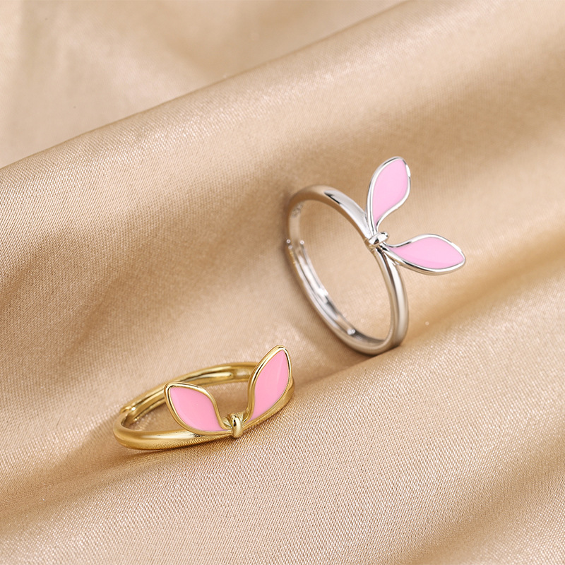滴胶粉色兔耳朵戒指ring女式学生简约甜美可爱卡通网红指环饰品