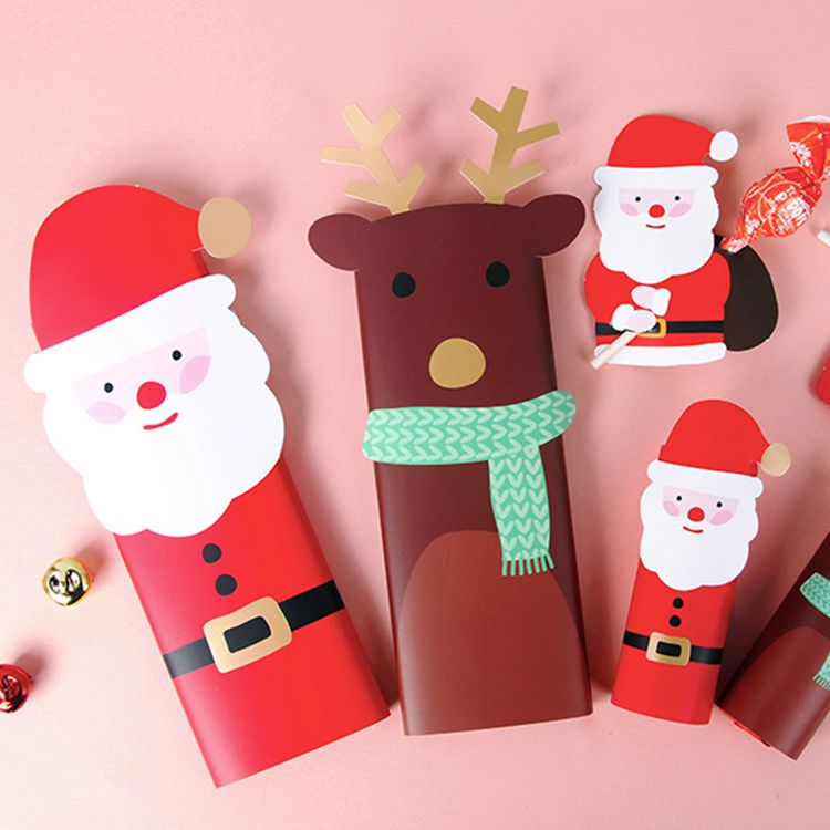 新款圣诞老人麋鹿图案块状巧克力装饰纸卡祝福卡大圣诞糖果包装卡