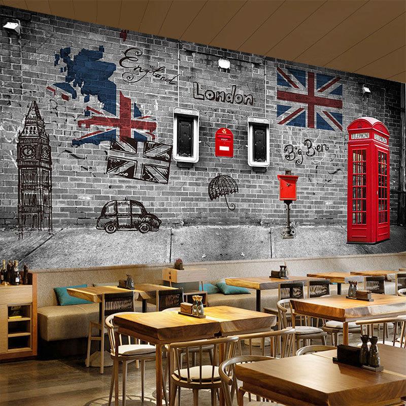 复古欧美砖纹工装墙纸餐厅酒吧装饰背景壁画英伦工业风咖啡馆壁纸