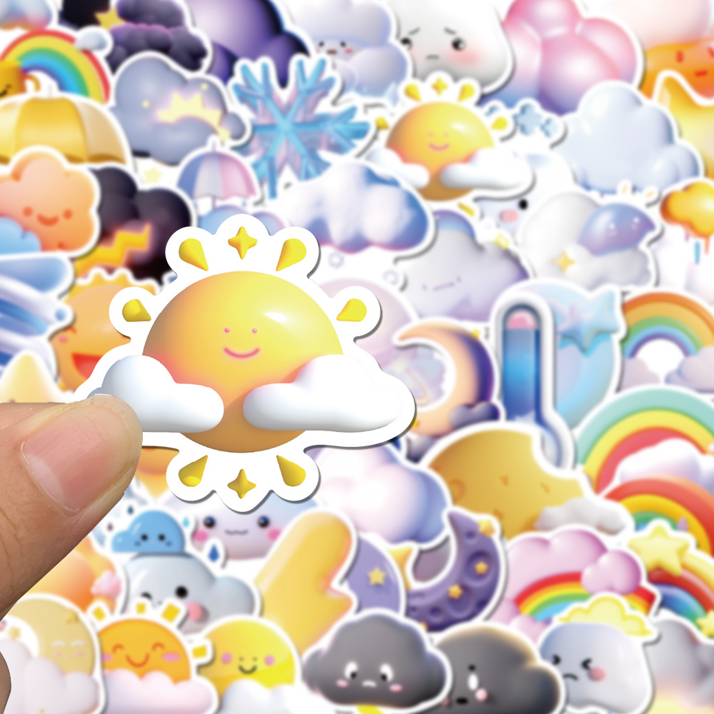 55张天气贴纸3D卡通闪电云朵彩虹防水行李箱笔记本手机装饰贴画纸