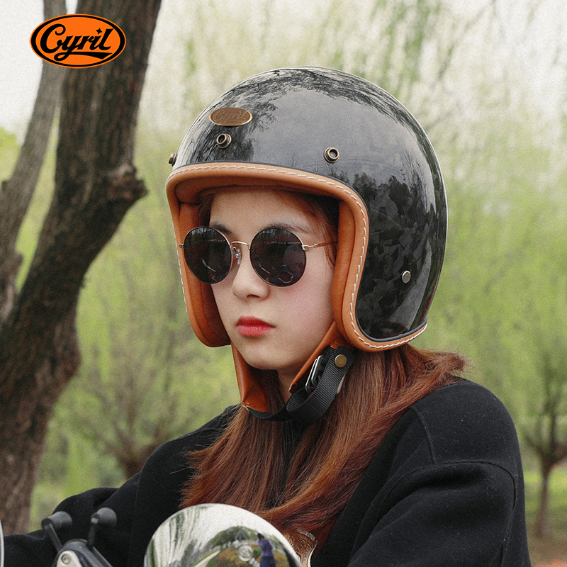 CYRIL赛罗复古头盔电动车摩托车半盔女机车3/4盔四季冬超轻C500