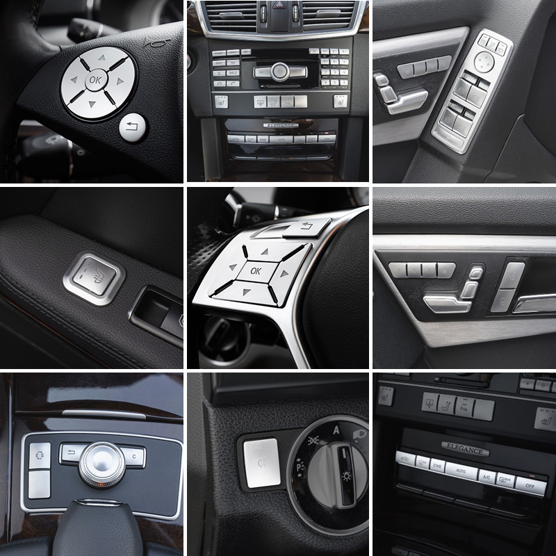 适用奔驰E级W212改装E200 E260 E300 中控CD按键方向盘升窗内饰贴