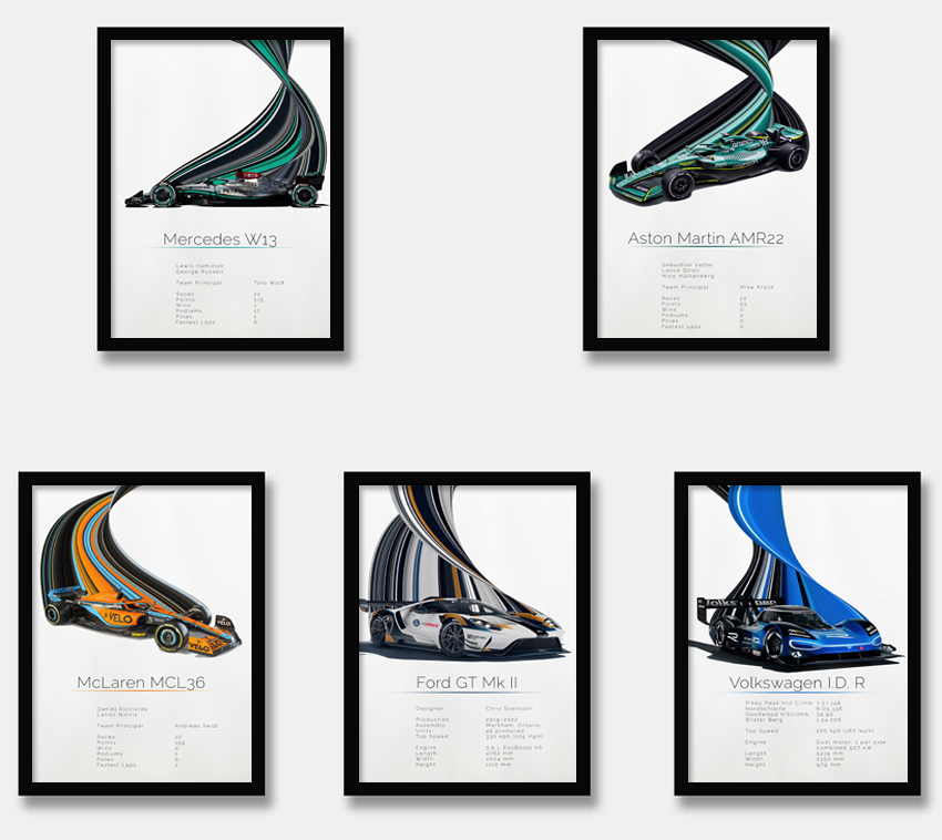 梅赛德斯阿斯顿马丁F1赛车海报迈凯轮福特GT装饰画方程式赛车挂画